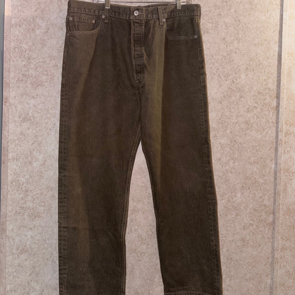 Levis 501 Original Straight Fit Jeans Mens 42x34 Brown Olive Button Fly Denim